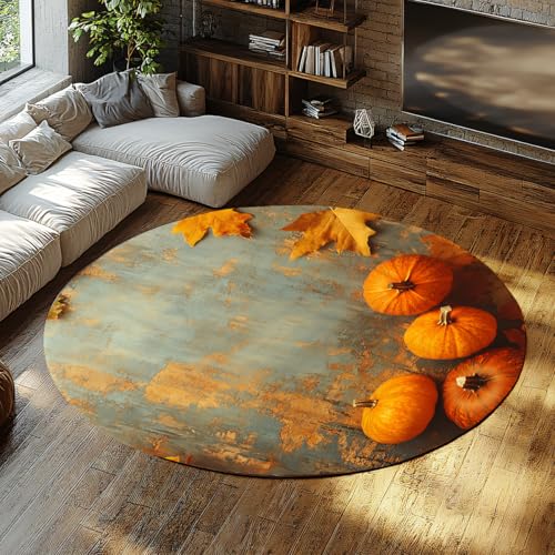 Herbst Kürbis Kleine Runde Teppiche für Flur Waschbarer Teppich Eingangsbereich Rutschfester Indoor Boho Bunter weicher Kreis Wohnteppich Schlafzimmer Kinderzimmer Badezimmer Büro 160cm Herbst Kürbis Kleine Runde Teppiche für Flur Waschbarer Teppich Eingangsbereich Rutschfester Indoor Boho Bunter weicher Kreis Wohnteppich Schlafzimmer Kinderzimmer Badezimmer Büro 160cm von WEECHAINGE