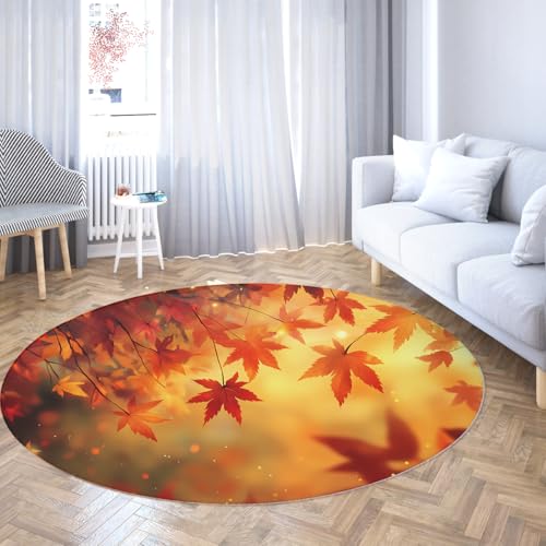Herbst Szenerie Kollektion Bereich Teppich Rund Ahornblätter Design Nicht Haarig Für stark frequentierte Bereiche im Wohnzimmer Schlafzimmer Gemütlich Saisonale Einrichtung Weich Waschbar 90cm Herbst Szenerie Kollektion Bereich Teppich Rund Ahornblätter Design Nicht Haarig Für stark frequentierte Bereiche im Wohnzimmer Schlafzimmer Gemütlich Saisonale Einrichtung Weich Waschbar 90cm von WEECHAINGE