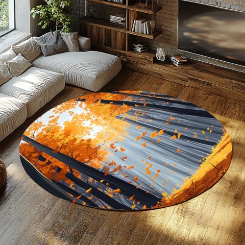 Herbst Wald Runde Fläche Teppich Kunstwolle Rutschfester Kinderzimmerteppich Akzent Distressed Throw Teppiche Boden Wohnteppich für Wohnzimmer Schlafzimmer Waschküche Dekor Blätter Orange & 80cm Herbst Wald Runde Fläche Teppich Kunstwolle Rutschfester Kinderzimmerteppich Akzent Distressed Throw Teppiche Boden Wohnteppich für Wohnzimmer Schlafzimmer Waschküche Dekor Blätter Orange & 80cm von WEECHAINGE