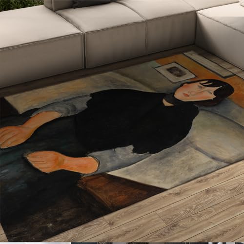 Junge Frau des Volkes bedruckter Flächenteppich Amedeo Modigliani Fußmatte Bodenmatte mit rutschfesten Teppichen Home Art Soft Comfort Teppiche 120x180cm von WEECHAINGE