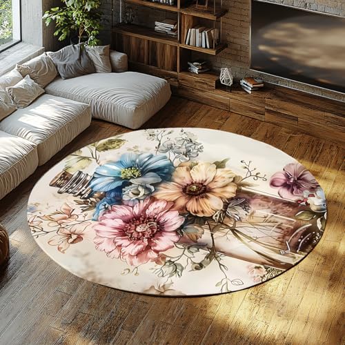 Klassischer floraler runder Teppich Vintage botanischer Strauß neutrales Design Kreis neutrale Flächenteppiche Maschinenwaschbar dünner niedrigfloriger Rutschfester Innenteppich für 240cm Klassischer floraler runder Teppich Vintage botanischer Strauß neutrales Design Kreis neutrale Flächenteppiche Maschinenwaschbar dünner niedrigfloriger Rutschfester Innenteppich für 240cm von WEECHAINGE