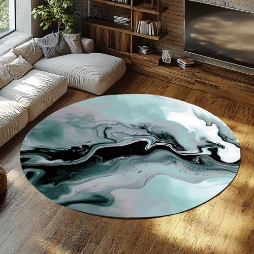 Kollektion Area Teppich Rund Grau und Gold Abstrakt Mintgrün Schwarz Marmor Welle Nicht verschüttet für stark frequentierte Bereiche im Wohnzimmer Büro 150cm von WEECHAINGE