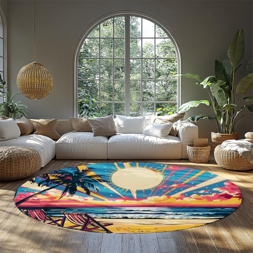 Kollektion Runde Kinderzimmerteppiche Mehrfarbig Tropischer Strand Sonne Palme Nicht ablösend Schmutzabweisend stark frequentiertes Esszimmer Eingangsbereich Foyer Wohnzimmer Schlafzimmer 150cm Kollektion Runde Kinderzimmerteppiche Mehrfarbig Tropischer Strand Sonne Palme Nicht ablösend Schmutzabweisend stark frequentiertes Esszimmer Eingangsbereich Foyer Wohnzimmer Schlafzimmer 150cm von WEECHAINGE