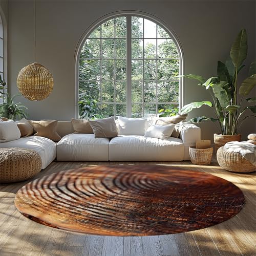 Kollektion Runde Teppiche für Wohnheim Braun Holzmaserung rustikal nicht ablösend schmutzabweisend stark frequentiertes Esszimmer Eingangsbereich Foyer Wohnzimmer Schlafzimmer Bereich 240cm von WEECHAINGE
