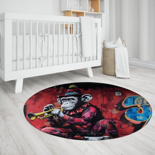 Kreis Eingangsbereich Teppich Funky Runde Bereich Teppiche Waschbar Jungen Mädchen Boho Matte für Schlafzimmer Badezimmer Wohnzimmer Kleiner Rutschfester Wurf Wohnteppich AFFE Street Art 100cm von WEECHAINGE
