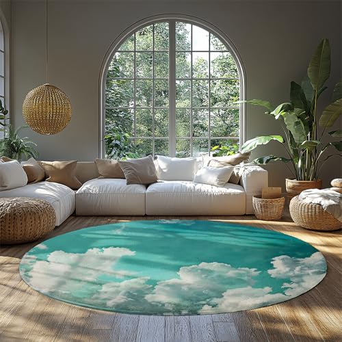 Kreis Kinderzimmerteppich Kinderzimmer rutschfest waschbar weich niedrigflorig Aqua Sky Print Nachttisch Spielzimmer Mikrofaserboden Teppich Wohnkultur 200cm von WEECHAINGE