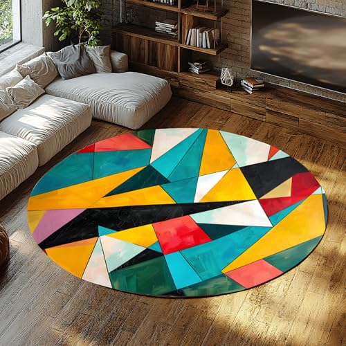 Kreisförmiger Teppich Wohnzimmer rutschfest Waschbar Geometrisch Dreieck Blaugrün Gelb Orange Moderne Veranda Teppiche Schlafzimmer Nachttisch Wohnkultur 60cm von WEECHAINGE