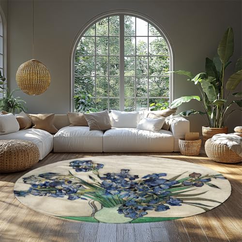 Lila Blumen runder Teppich 240cm waschbarer Wohnzimmerteppich Rutschfester weicher Wohnteppich Bodenmatte Teppiche Kunstwolle Grün Blatt Beige Bodenteppich für Wohnzimmer Schlafzimmer Lila Blumen runder Teppich 240cm waschbarer Wohnzimmerteppich Rutschfester weicher Wohnteppich Bodenmatte Teppiche Kunstwolle Grün Blatt Beige Bodenteppich für Wohnzimmer Schlafzimmer von WEECHAINGE