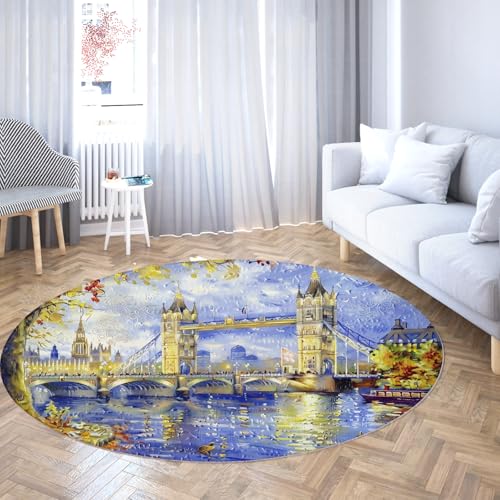 London Tower Bridge Runder waschbarer Teppich Impressionistischer Stadtbild-Druck Rutschfester Akzentteppich Dekorative Matte für Wohnzimmer Büro 60cm London Tower Bridge Runder waschbarer Teppich Impressionistischer Stadtbild-Druck Rutschfester Akzentteppich Dekorative Matte für Wohnzimmer Büro 60cm von WEECHAINGE