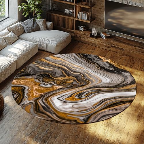 Marmor Gold und Schwarz Swirl Runde Teppiche für Wohnzimmer Schlafzimmer Teppich Kreis Bereich Vorleger für Esszimmer Tisch werfen Vintage Runde Teppiche 180cm Marmor Gold und Schwarz Swirl Runde Teppiche für Wohnzimmer Schlafzimmer Teppich Kreis Bereich Vorleger für Esszimmer Tisch werfen Vintage Runde Teppiche 180cm von WEECHAINGE