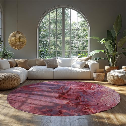 Marmor Rot Lila Runder Wohnzimmerteppich Kinderzimmer Freundlich Niedriges Profil Kreis Teppiche Rutschfester schmutzabweisender waschbarer Teppich für Schlafzimmer Spielzimmer Küchentisch 80cm von WEECHAINGE