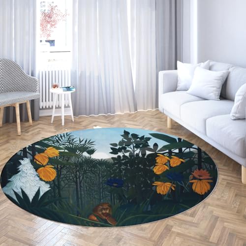 Maschinenwaschbarer runder Terrassenteppich 120cm Mondgarten Dschungel rutschfeste dünne Kreisflächenteppiche weich für Story Ecke Kinder Kinderzimmer gemütliche Höhle Dekor wildes von WEECHAINGE