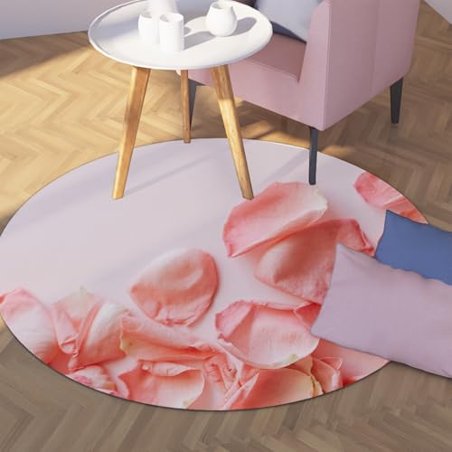 Moderner floraler runder Teppich Rosa Rosenblüten waschbar rutschfeste weiche kleine runde Teppiche Eingangsbereich dünner Druck Akzentmatte für Mädchen Schlafzimmer Schlafsaal 180cm Moderner floraler runder Teppich Rosa Rosenblüten waschbar rutschfeste weiche kleine runde Teppiche Eingangsbereich dünner Druck Akzentmatte für Mädchen Schlafzimmer Schlafsaal 180cm von WEECHAINGE