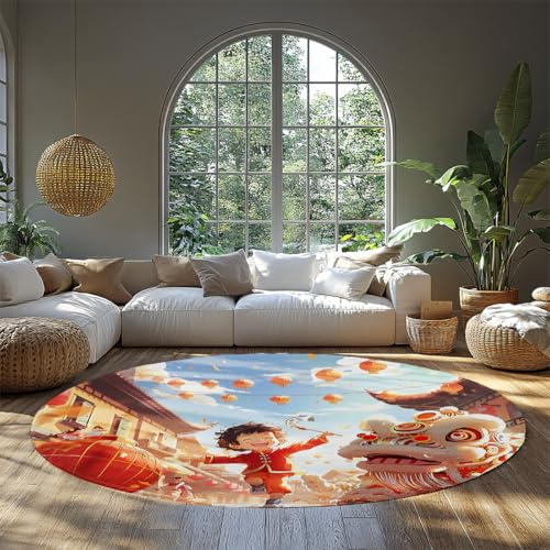 Mondneujahr Löwe Tanz Runde Kinderzimmer Teppich Kurzflor Fleckenabweisend Abwaschbar Japanischer Kreis Kinder Teppiche Spielzimmer Kinderraum Wohnzimmer Festliche Laternen Dekor Innen 100cm Mondneujahr Löwe Tanz Runde Kinderzimmer Teppich Kurzflor Fleckenabweisend Abwaschbar Japanischer Kreis Kinder Teppiche Spielzimmer Kinderraum Wohnzimmer Festliche Laternen Dekor Innen 100cm von WEECHAINGE