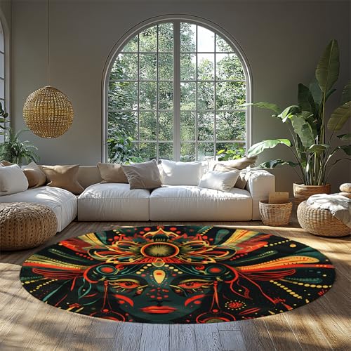 Mystische Göttin Runder Teppich Tribal Art Gesicht Himmlisches Muster Weicher Faltbarer Kreisteppich mit Rutschfester Rückseite für den Eingangsbereich Boho Studio 120cm Mystische Göttin Runder Teppich Tribal Art Gesicht Himmlisches Muster Weicher Faltbarer Kreisteppich mit Rutschfester Rückseite für den Eingangsbereich Boho Studio 120cm von WEECHAINGE