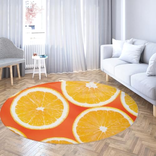 Orange Zitrus Runde Wohnzimmerteppich Leichter rutschfester niedriger Flor Chenille Fleckenabweisender Kreis waschbare Teppiche Obstdruck für Kinderzimmer Spielzimmer Kinderraum Schlafzimmer 90cm Orange Zitrus Runde Wohnzimmerteppich Leichter rutschfester niedriger Flor Chenille Fleckenabweisender Kreis waschbare Teppiche Obstdruck für Kinderzimmer Spielzimmer Kinderraum Schlafzimmer 90cm von WEECHAINGE