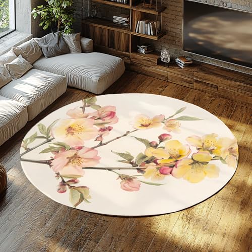 Pastellblüten runder Teppich für Schlafsaal Aquarell Blumen weiche rutschfeste Rückseite waschbare Kinderzimmerteppiche für Lounge Schlafzimmer Cottage Home Office 150cm Pastellblüten runder Teppich für Schlafsaal Aquarell Blumen weiche rutschfeste Rückseite waschbare Kinderzimmerteppiche für Lounge Schlafzimmer Cottage Home Office 150cm von WEECHAINGE