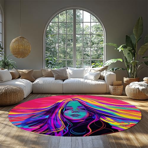 Pop Art Mädchendruck Runde Kinderteppiche für Schlafzimmer rutschfeste Bunte Nachttischteppiche für Wohnzimmer Schlafsaal weich schmutzabweisend leicht zu reinigen 150cm Pop Art Mädchendruck Runde Kinderteppiche für Schlafzimmer rutschfeste Bunte Nachttischteppiche für Wohnzimmer Schlafsaal weich schmutzabweisend leicht zu reinigen 150cm von WEECHAINGE