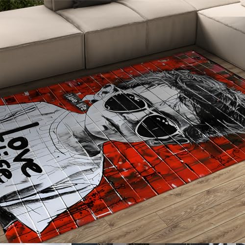 Retro Street Graffiti Bereich Teppiche Cool Little Boy Banksy Stil Teppiche Kinder Schlafzimmer Teppich Home Office Maschinenwaschbar Läufer Teppich Rot 60x180cm von WEECHAINGE