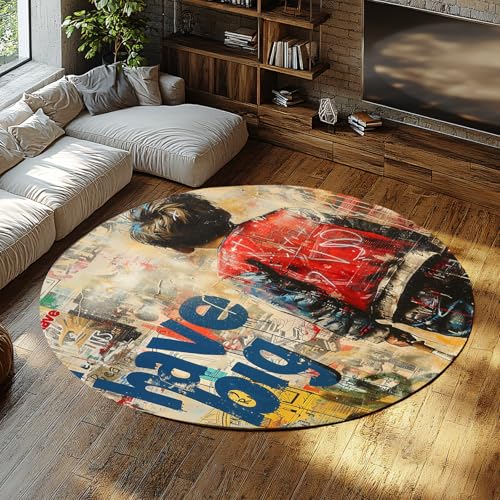 Rote Jacke Junge Print Runder Gaming-Teppich Waschbar Street Art rutschfeste Kurzflor-Kreisteppiche für Flur Schlafzimmer Wohnzimmer Wohnheim Büro 80cm Rote Jacke Junge Print Runder Gaming-Teppich Waschbar Street Art rutschfeste Kurzflor-Kreisteppiche für Flur Schlafzimmer Wohnzimmer Wohnheim Büro 80cm von WEECHAINGE
