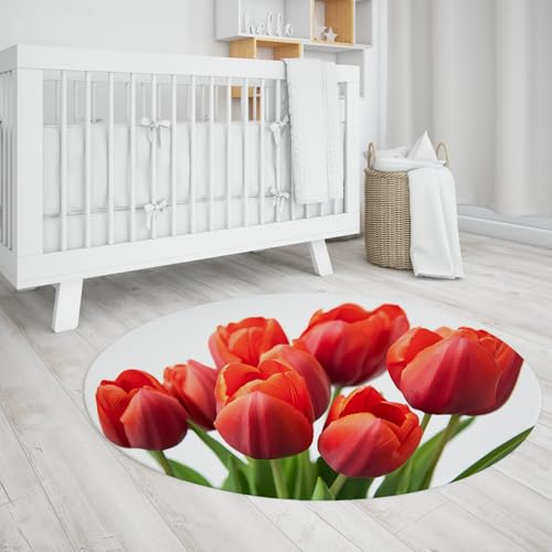 Roter Frühling Blüte Tulpe Runder Teppich für Mädchen Schlafzimmer Bunt Hell Blumen Dekor Kinderzimmer Teppiche Weiche Maschine Waschbar Blume Spielmatte 180cm Roter Frühling Blüte Tulpe Runder Teppich für Mädchen Schlafzimmer Bunt Hell Blumen Dekor Kinderzimmer Teppiche Weiche Maschine Waschbar Blume Spielmatte 180cm von WEECHAINGE