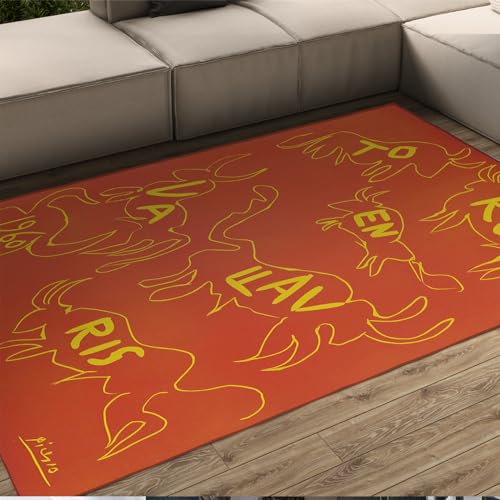 Roter Neujahrs-Moderne-Abstrakte-Bereichsteppich Picasso-Stil Festliche Dekoration Große Teppiche für Home Office Schlafzimmer Wohnzimmer Gelb 180x240cm von WEECHAINGE