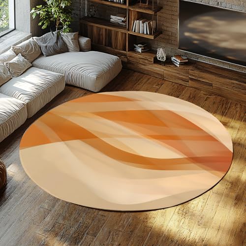 Roun Soft Rug Minimal Abstrakt Sand Wave Design Waschbar Schmutzabweisend Dünne Esszimmerteppiche für Unter Tisch Hell Beige/Orange Teppich Kinder Mädchen Jungen Schlafsaal 90cm Roun Soft Rug Minimal Abstrakt Sand Wave Design Waschbar Schmutzabweisend Dünne Esszimmerteppiche für Unter Tisch Hell Beige/Orange Teppich Kinder Mädchen Jungen Schlafsaal 90cm von WEECHAINGE