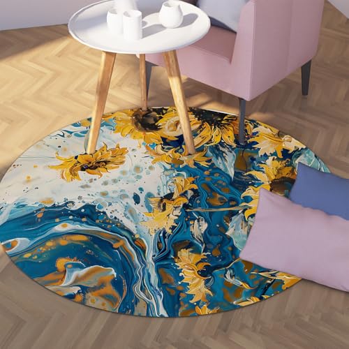 Runde Fläche Teppiche Wohnzimmer rutschfest Waschbar Weich Falten Abstrakt Sonnenblume Blau Gelb Druck Schlafzimmer Nachttisch Stark frequentiert Großer Teppich 90cm Runde Fläche Teppiche Wohnzimmer rutschfest Waschbar Weich Falten Abstrakt Sonnenblume Blau Gelb Druck Schlafzimmer Nachttisch Stark frequentiert Großer Teppich 90cm von WEECHAINGE
