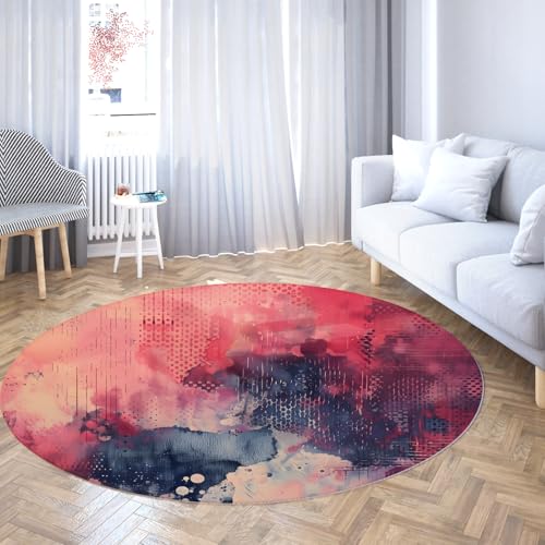 Runde Spielzimmer Teppich Kinderzimmer Kinderzimmer rutschfest waschbar Weiche Mikrofaser Abstrakte Koralle Rosa Marine Aquarell Punkte Nachttisch Teppich Wohnkultur 80cm von WEECHAINGE