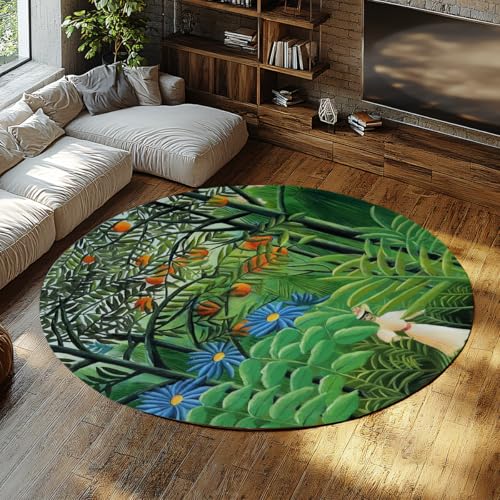 Runde Teppiche 80cm für Wohnzimmer Smaragd Dschungel Garten Maschinenwaschbar Rutschfester Leichter Kreis Bereich Teppich Lounge Esszimmer Eingangsbereich Küche von WEECHAINGE