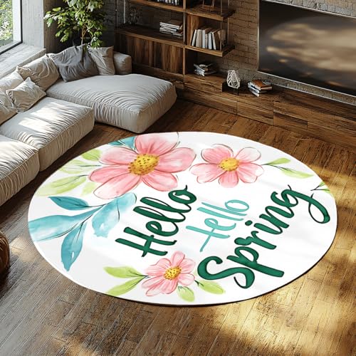 Runde Teppiche Wohnzimmer Moderne Abstrakte Waschbare Schlafzimmer Kreis Teppich Frühling Floral Typografie Pastell Multi Zeitgenössischer weicher rutschfester Wohnteppich für Badezimmer 60cm von WEECHAINGE