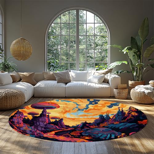 Runde Teppiche für Wohnzimmer Abstrakte kosmische Landschaft Waschbarer schmutzabweisender Rutschfester Kreisteppich für Schlafzimmer Wohnzimmer Kinderzimmer 120cm Runde Teppiche für Wohnzimmer Abstrakte kosmische Landschaft Waschbarer schmutzabweisender Rutschfester Kreisteppich für Schlafzimmer Wohnzimmer Kinderzimmer 120cm von WEECHAINGE