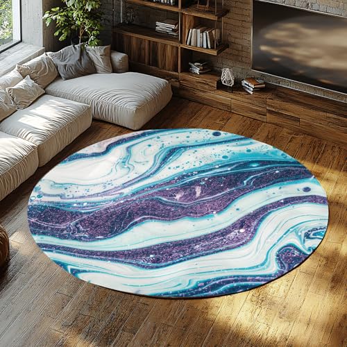 Runde Teppiche für Wohnzimmer Schlafzimmer Kreis Bereich Teppich für Esszimmer Modern waschbar weich bequem blau blaugrün Marmor rutschfest niedriger Flor 200cm Runde Teppiche für Wohnzimmer Schlafzimmer Kreis Bereich Teppich für Esszimmer Modern waschbar weich bequem blau blaugrün Marmor rutschfest niedriger Flor 200cm von WEECHAINGE