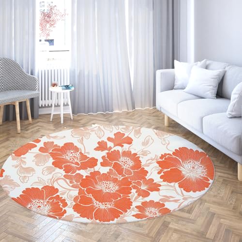 Runder Blumenteppich Rot Orange Blüte Muster Weicher Teppich rutschfeste waschbare Flächenteppiche für Schlafzimmer Wohnzimmer Kinderzimmer Kinderzimmer Dekor 120cm Runder Blumenteppich Rot Orange Blüte Muster Weicher Teppich rutschfeste waschbare Flächenteppiche für Schlafzimmer Wohnzimmer Kinderzimmer Kinderzimmer Dekor 120cm von WEECHAINGE