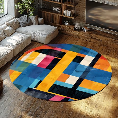 Runder Boden Teppich Eingang Kinderzimmer Wohnkultur rutschfest Waschbar Geometrisch Farbblock Blau Blaugrün Gelb Orange Marineblau Schlafzimmer Teppich 200cm Runder Boden Teppich Eingang Kinderzimmer Wohnkultur rutschfest Waschbar Geometrisch Farbblock Blau Blaugrün Gelb Orange Marineblau Schlafzimmer Teppich 200cm von WEECHAINGE