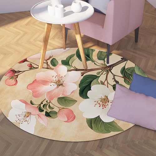 Runder Boho Blumen Büroteppich Beige waschbarer kreisförmiger Teppich mit orientalischem Blütendesign weiche runde Schlafzimmerteppiche für Kinderzimmer Kinderzimmer 120cm Runder Boho Blumen Büroteppich Beige waschbarer kreisförmiger Teppich mit orientalischem Blütendesign weiche runde Schlafzimmerteppiche für Kinderzimmer Kinderzimmer 120cm von WEECHAINGE