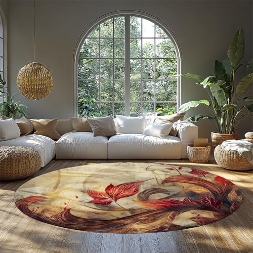Runder Kleiner Klassenzimmerteppich waschbar neutral Moderne abstrakte Wohnzimmerteppiche weicher dünner Innenboden kein Rutschteppich für Schlafzimmer unter Esstisch Home Office Dekor - 60cm von WEECHAINGE