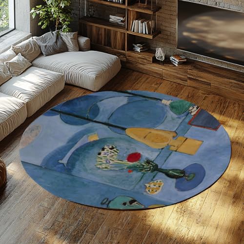 Runder Nachttisch Teppich 180cm Blau Modernes Stillleben Innenteppich Fleckenabweisend Weicher Kurzflor Kreis Abstrakte Teppiche für Kaffee Ecke Frühstück Insel Studio Loft Home Office Runder Nachttisch Teppich 180cm Blau Modernes Stillleben Innenteppich Fleckenabweisend Weicher Kurzflor Kreis Abstrakte Teppiche für Kaffee Ecke Frühstück Insel Studio Loft Home Office von WEECHAINGE