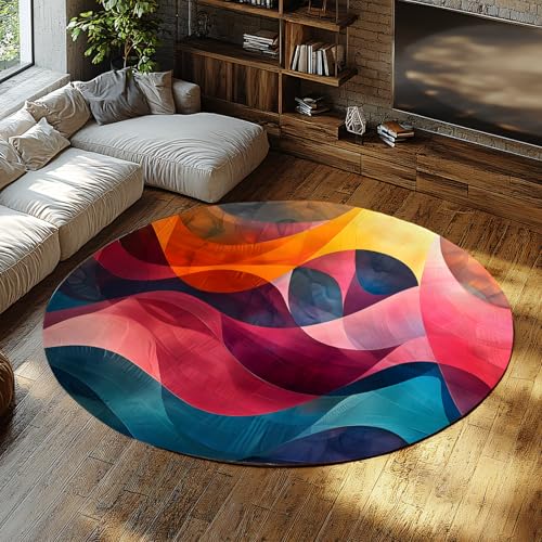 Runder Schlafsaalteppich Anti-Rutsch-Maschinenwaschbar Weicher Kurzflor Bunt Abstrakt Blaugrün Rosa Orange Nachttisch Kinderzimmer Pflegeleichte Haustür Teppiche 60cm Runder Schlafsaalteppich Anti-Rutsch-Maschinenwaschbar Weicher Kurzflor Bunt Abstrakt Blaugrün Rosa Orange Nachttisch Kinderzimmer Pflegeleichte Haustür Teppiche 60cm von WEECHAINGE