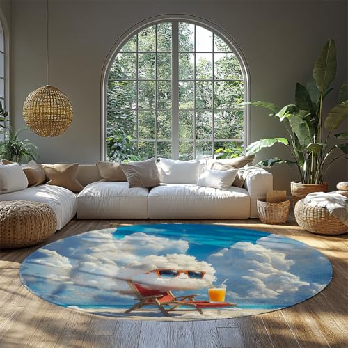 Runder waschbarer Teppich Weiß Orange Wolke Strand Kinder Teppiche Indoor Bodenbelag Druck Distressed Multi Circle Chenille Akzent Wohnteppich Küche Wohnzimmer Schlafzimmer Esszimmer 160cm Runder waschbarer Teppich Weiß Orange Wolke Strand Kinder Teppiche Indoor Bodenbelag Druck Distressed Multi Circle Chenille Akzent Wohnteppich Küche Wohnzimmer Schlafzimmer Esszimmer 160cm von WEECHAINGE