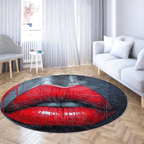 Runder waschbarer Teppich weicher dünner kreisförmiger Wohnteppich für Schlafzimmer Schlafsaal Nachttisch Pop Art Rote Lippen Druck Rutschfester Fleckenabweiser niedriger Flor Distressed 180cm Runder waschbarer Teppich weicher dünner kreisförmiger Wohnteppich für Schlafzimmer Schlafsaal Nachttisch Pop Art Rote Lippen Druck Rutschfester Fleckenabweiser niedriger Flor Distressed 180cm von WEECHAINGE