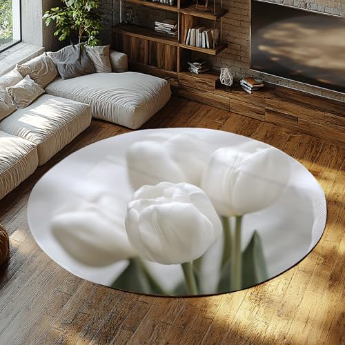 Runder weißer Tulpenteppich Eleganter Blumenteppich Rutschfester waschbarer Teppich für Schlafzimmer Wohnzimmer Kinderzimmer Kinderzimmer Küche College Wohnheim 150cm Runder weißer Tulpenteppich Eleganter Blumenteppich Rutschfester waschbarer Teppich für Schlafzimmer Wohnzimmer Kinderzimmer Kinderzimmer Küche College Wohnheim 150cm von WEECHAINGE