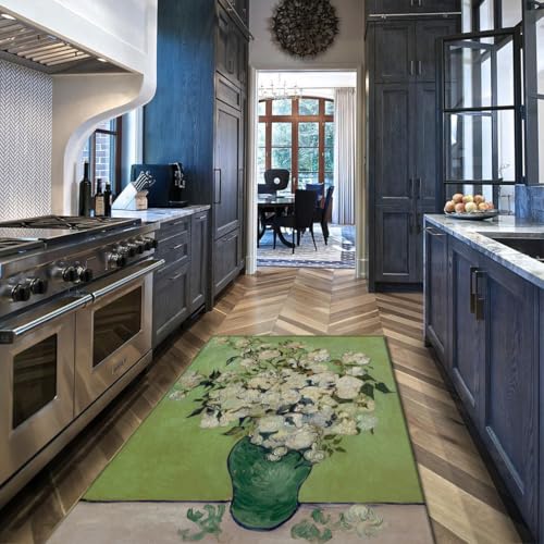 Salbeigrün Rosen Print Wohnzimmerteppiche 180x270cm Rutschfester Träger mit niedrigem Flor Leichter Küchenteppich Vintage Blumenlandschaft Flauschiger Teppich für unter dem Couchtisch von WEECHAINGE