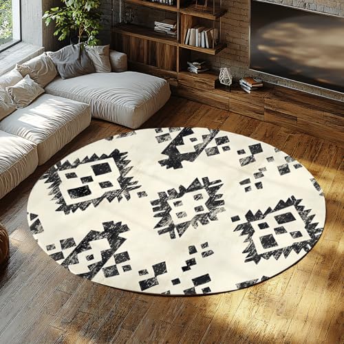 Schwarz/Creme Aztec Tribal Round Area Teppich für Wohnzimmer Waschbarer Kinderzimmerteppich Spielzimmer Circle Teppiche Kinder Schlafzimmer Rutschfester Circluar Wohnteppich Weicher großer 135cm Schwarz/Creme Aztec Tribal Round Area Teppich für Wohnzimmer Waschbarer Kinderzimmerteppich Spielzimmer Circle Teppiche Kinder Schlafzimmer Rutschfester Circluar Wohnteppich Weicher großer 135cm von WEECHAINGE