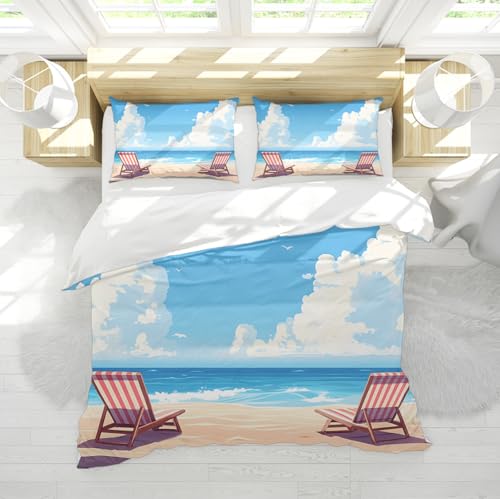 Sommer Küste Urlaub Bettbezug Tropisch Blau Ozean Sandy Strand Gestreifte Stühle Puffy Clouds Print Quilt Cover Für Haus Am Meer 155x220 cm Sommer Küste Urlaub Bettbezug Tropisch Blau Ozean Sandy Strand Gestreifte Stühle Puffy Clouds Print Quilt Cover Für Haus Am Meer 155x220 cm von WEECHAINGE