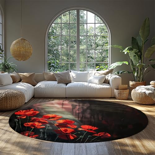Sonnenlicht Strahl Dunkler Hintergrund Runde Fläche Teppich Rot Blumen Weich Flachflor Kreis Eingangs Teppiche für Wohnzimmer Schlafzimmer Kinderzimmer Indoor Boden 90cm Sonnenlicht Strahl Dunkler Hintergrund Runde Fläche Teppich Rot Blumen Weich Flachflor Kreis Eingangs Teppiche für Wohnzimmer Schlafzimmer Kinderzimmer Indoor Boden 90cm von WEECHAINGE