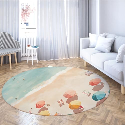 Sonnenschirm Runder Teppich Indoor Kreis Waschbare Bereichsteppiche Moderner Küstendruck Rutschfester Wohnteppich für Wohnzimmer Esszimmer Schlafzimmer Eingangsbereich Büro Dekor Pastellblau 60cm Sonnenschirm Runder Teppich Indoor Kreis Waschbare Bereichsteppiche Moderner Küstendruck Rutschfester Wohnteppich für Wohnzimmer Esszimmer Schlafzimmer Eingangsbereich Büro Dekor Pastellblau 60cm von WEECHAINGE