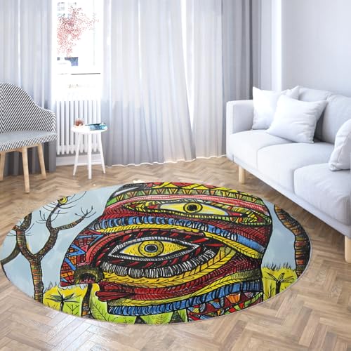 Stamm Abstrakt Gesicht Kreis Waschküche Teppich Kühn Grafik Boho Kunst Einfache Reinigung Haustier Kinder Friendly Throw Teppiche Abstrakter runder Boden Wohnteppich für Wohnzimmer Studio 60cm von WEECHAINGE