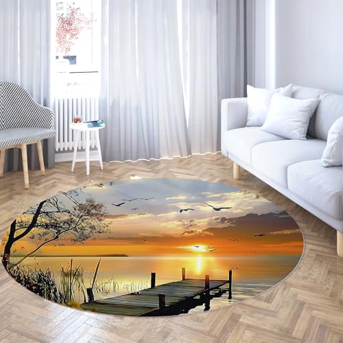 Sunset Lake Dock Runde Teppiche für Küche Boden Abwaschbar Malerische Landschaft Vögel Wasserreflexion Weicher Teppich für Wohnzimmer Schlafzimmer Schlafsaal 80cm Sunset Lake Dock Runde Teppiche für Küche Boden Abwaschbar Malerische Landschaft Vögel Wasserreflexion Weicher Teppich für Wohnzimmer Schlafzimmer Schlafsaal 80cm von WEECHAINGE