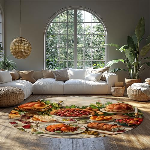 Thanksgiving Runde Veranda Teppich Vintage Ernte Fest Muster Weich Abwaschbar Rutschfester Teppich Herbst Urlaub Esszimmer Wohnzimmer Bereich Teppiche 90cm Thanksgiving Runde Veranda Teppich Vintage Ernte Fest Muster Weich Abwaschbar Rutschfester Teppich Herbst Urlaub Esszimmer Wohnzimmer Bereich Teppiche 90cm von WEECHAINGE